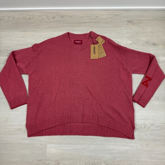 Zadig & Voltaire Markus Cashmere Sweater Womens Large Rose Pink Logo $478 - Picture 3 of 5